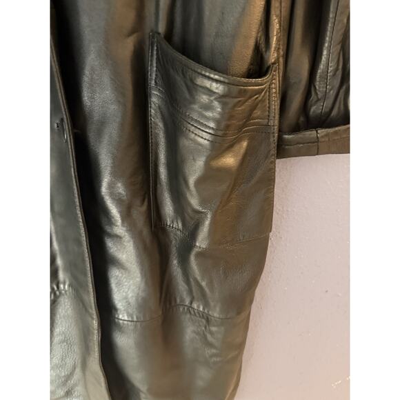 Vintage ANDREW MARC women's BLACK LAMBSKIN LEATHER FULL LENGTH TRENCH COAT LARGE - Picture 5 of 10